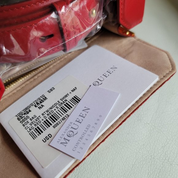 ❌️SOLD❌️ Alexander McQueen Box Velvet 16 Red Gold Leather Shoulder Bag Square - Picture 4 of 16